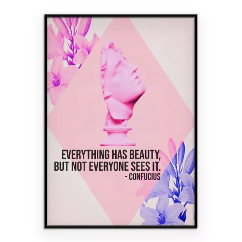 Poster Motivierendes Zitat mit Skulptur und Blumen