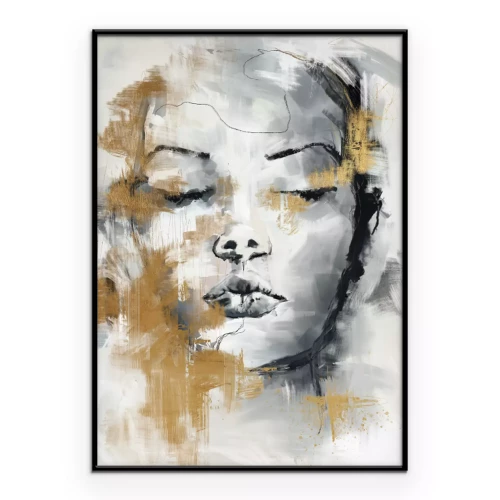 Poster Graue Aquarellzeichnung einer Frau mit Goldverzierungen