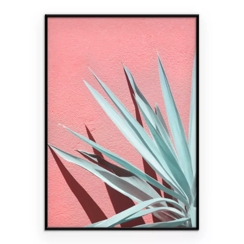 Poster Hellgrüne Blätter auf rosa Hintergrund