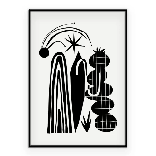 Poster Minimalistische schwarze Kakteen mit einem Stern