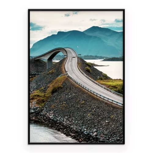 Poster Blick auf die Bergbrücke über das Wasser