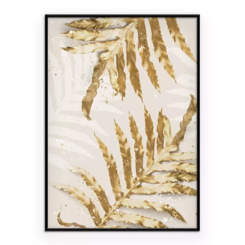 Poster Illustration von zarten Farnen in einer goldenen Farbpalette