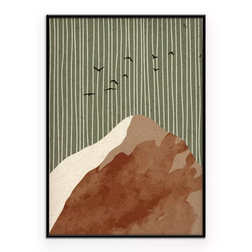 Poster Minimalistische Berglandschaft mit Vögeln
