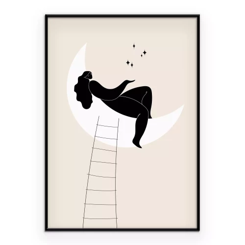 Poster Illustration einer Frau auf einer Mondsichel