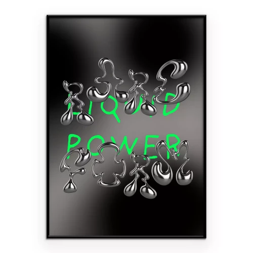 Poster Chrom-Tropfen und Neonbuchstaben