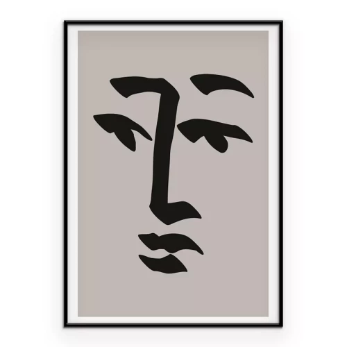 Poster Ausdrucksstarkes Strichzeichnungsporträt auf grauem Hintergrund