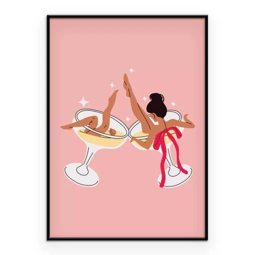 Poster Tanzende Frau mit einem Glas Champagner