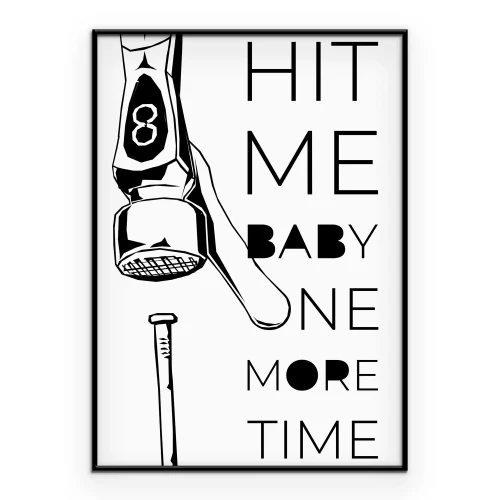 Poster Schwarze Schrift mit einem Hammer auf weißem Hintergrund