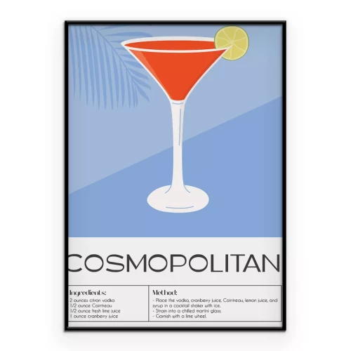 Poster Ein eleganter Cosmopolitan-Cocktail mit einer Limettenscheibe