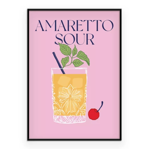 Poster Skizze eines luxuriösen Cocktails mit Kirsche und Textdetails