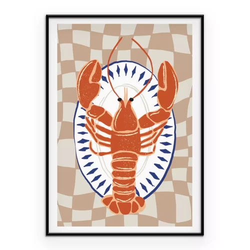 Poster Hummer, serviert auf einer karierten Tischdecke