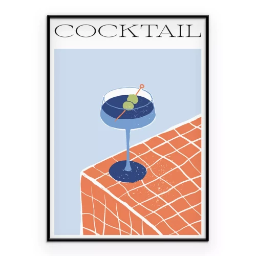 Poster Ein erfrischendes blaues Getränk auf einer gefliesten Oberfläche