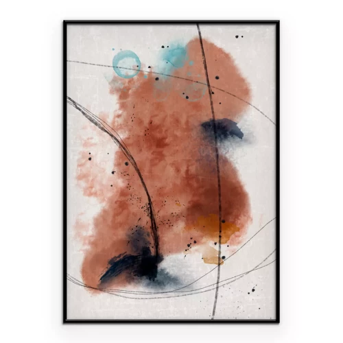 Poster Ziegelrote Aquarellfarbe mit schwarzen Linien