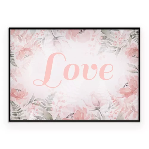 Poster Elegante Liebesinschrift in einem floralen Rahmen