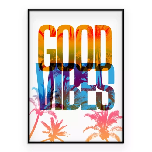 Poster Feiertagsinschrift mit bunten Palmen