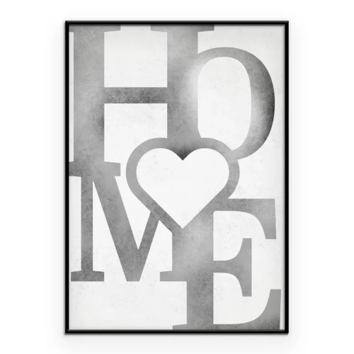 Poster Typografie mit dem Wort „Zuhause“ und einem Herz