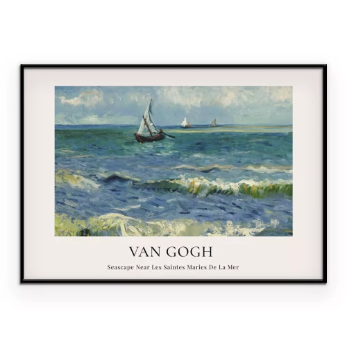 Poster Unruhige See mit Wellen und einem Boot