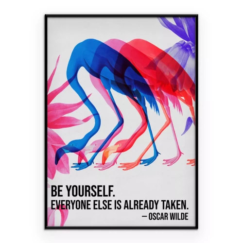 Poster Künstlerische Grafik mit einem Flamingo und einem Zitat