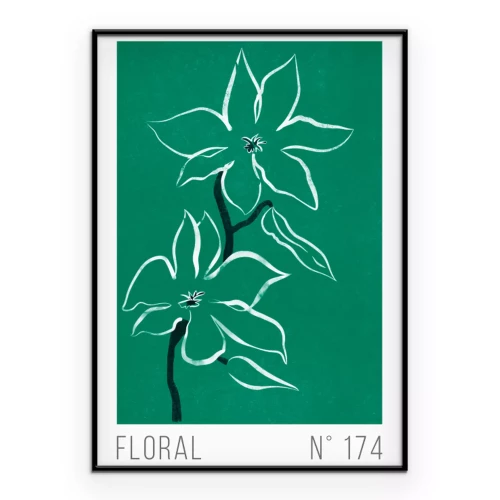 Poster Zeichnung von Blumen auf grünem Hintergrund