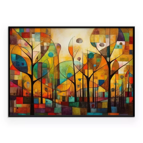 Poster Geometrische Bäume in warmen Farbtönen