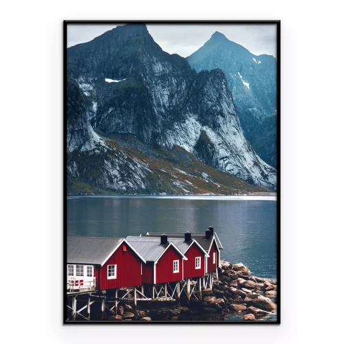 Poster Landschaft eines winterlichen Bergdorfes