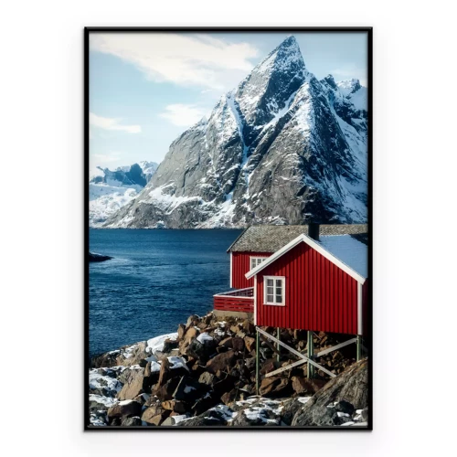 Poster Ein historisches Haus an einer felsigen Küste