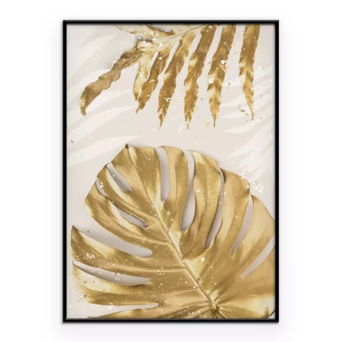 Poster Botanisches Muster mit goldenen Blättern