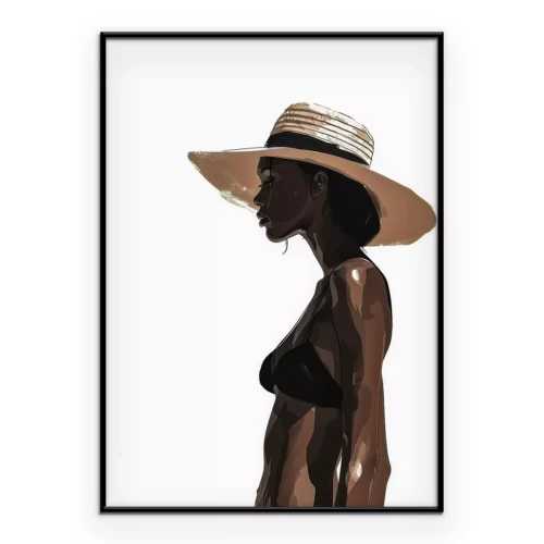 Poster Künstlerisches Porträt einer schönen Frau mit Hut