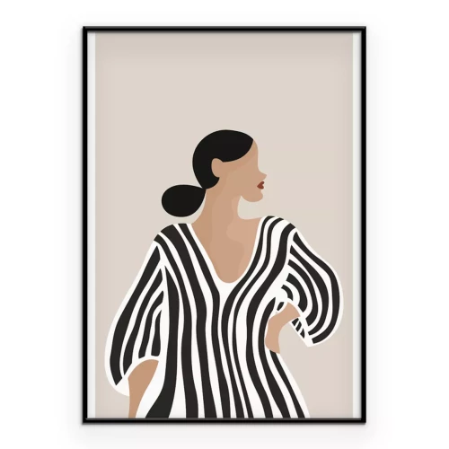 Poster Künstlerische Silhouette einer Frau in einem geometrisch gestreiften Kleid