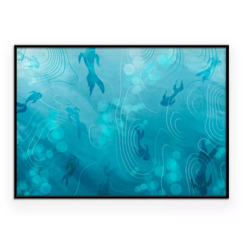 Poster Schwimmende Fische auf einem Wassermuster mit Schnüren