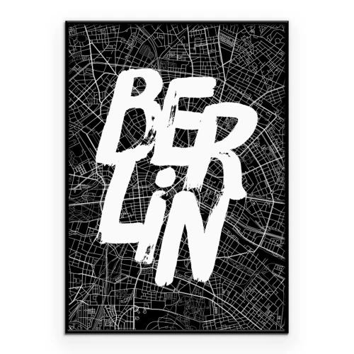 Poster Schwarze Stadtkarte mit der Aufschrift „Berlin“