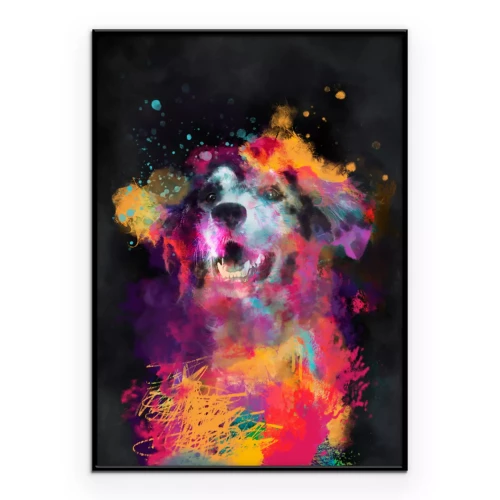 Poster Ein Hund in einer dynamischen, farbenfrohen Komposition
