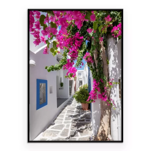 Poster Eine sonnige Gasse auf einer griechischen Insel