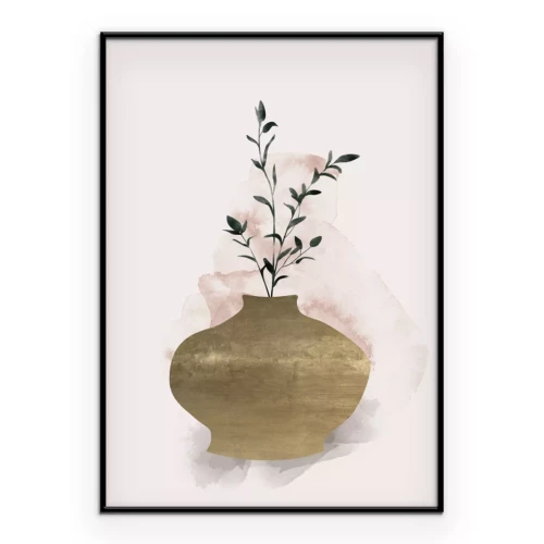 Poster Tonvase mit einem grünen Zweig