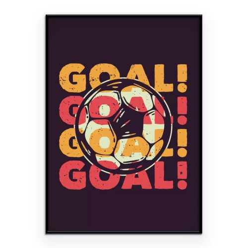 Poster Fußball und farbenfrohe Toraufschriften auf dunklem Hintergrund