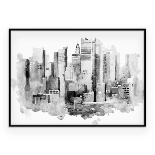 Poster Aquarell-Schwarzweiß-Panorama von New York City