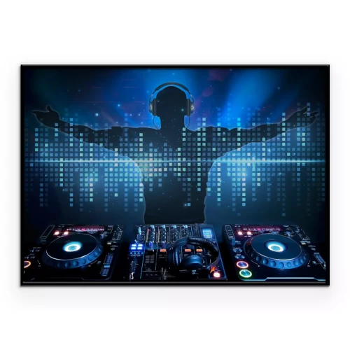 Poster Silhouette eines DJs mit aufgebautem DJ-Equipment