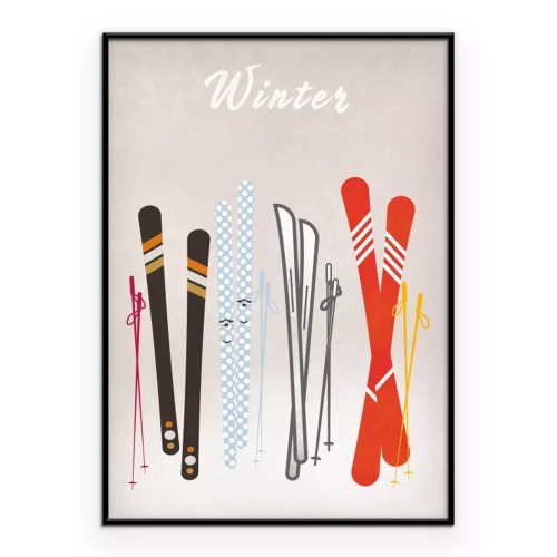 Poster Bunte Skier im illustrierten Stil