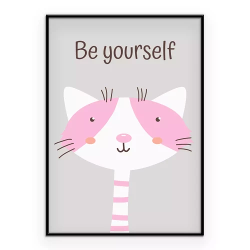 Poster Ein pastellfarbenes Kätzchen mit dem Slogan „Sei du selbst“.