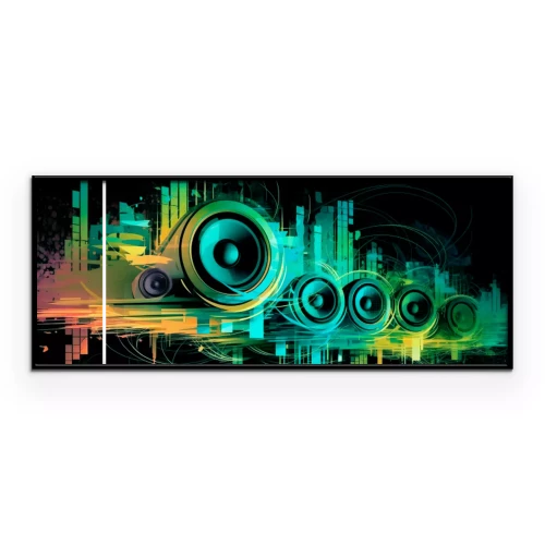 Poster Grüne und gelbe Lautsprecher in abstrakter Form