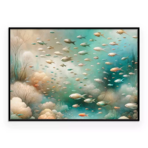 Poster Pastellfarbene Korallenriffe und Fische im Ozean