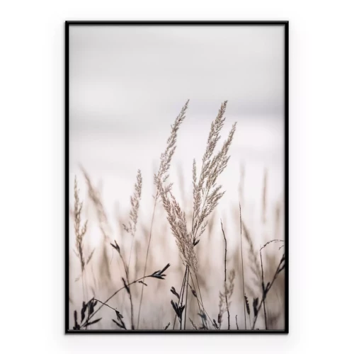 Poster Trockenes Gras in einer pastellfarbenen Landschaft