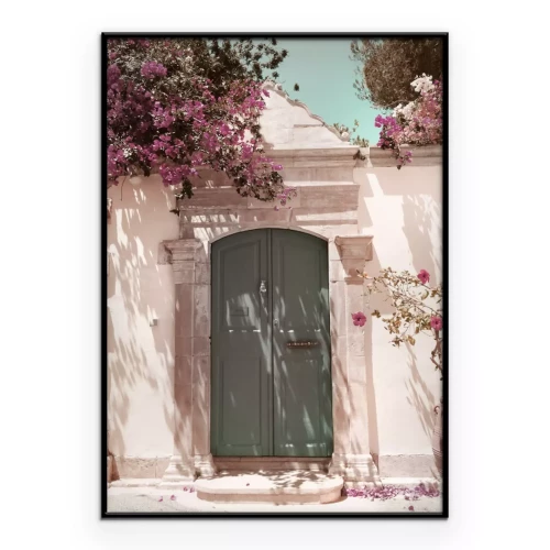 Poster Pastellfarbene Türen mit blühenden Pflanzen