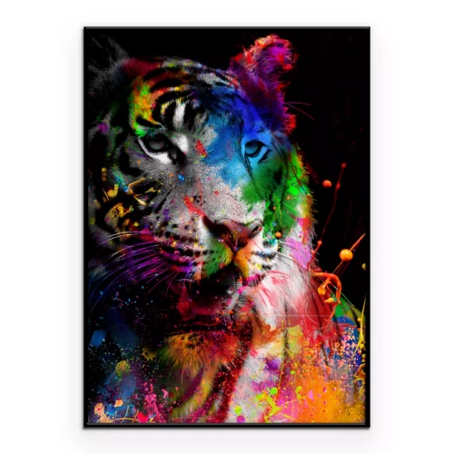 Poster Farbenfrohes Porträt eines Tigers mit kontrastierendem Licht