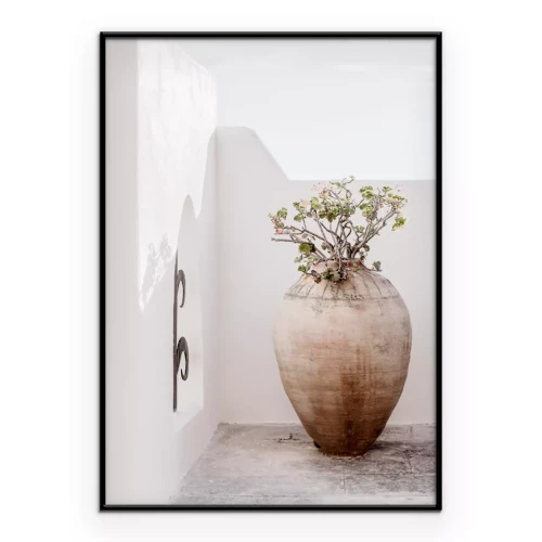 Poster Tonblumentopf auf dem Balkon