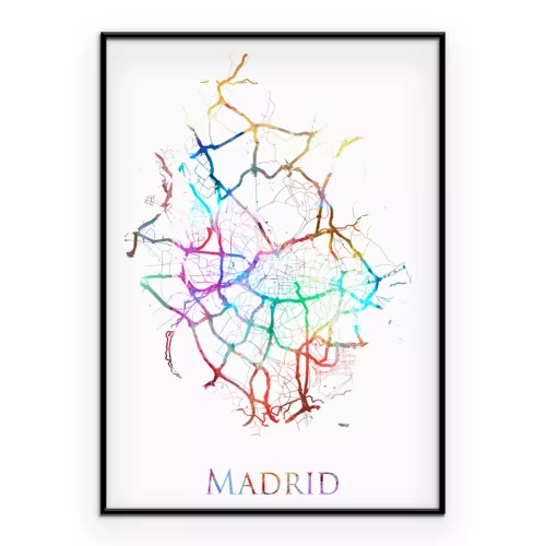 Poster Karte von Madrid in bunten Farben