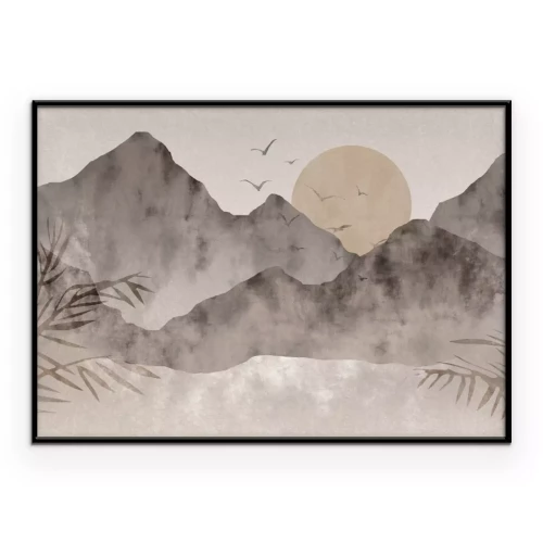 Poster Illustration einer Landschaft bei Sonnenaufgang