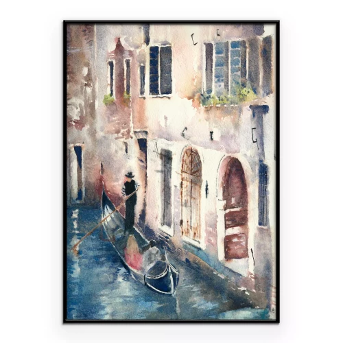 Poster Venedig mit einer Gondel auf einem historischen Kanal