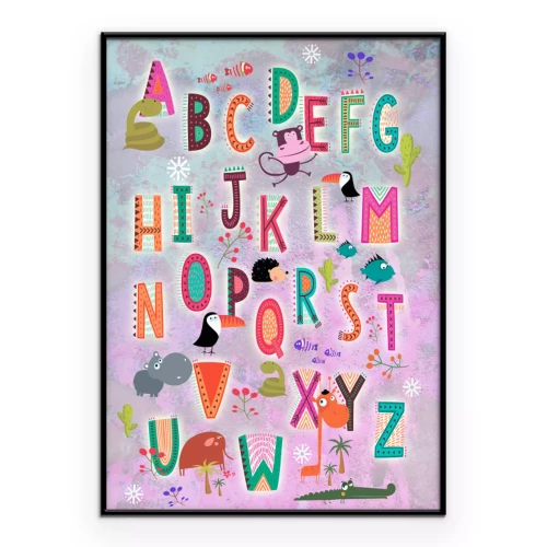 Poster Pastellalphabet mit exotischen Tieren