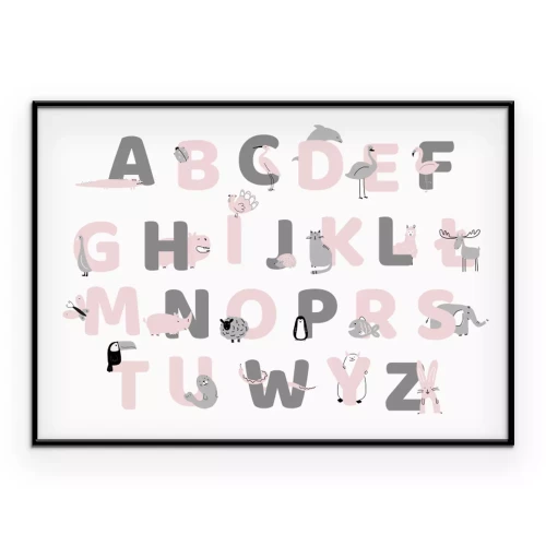 Poster Zartes rosa Alphabet mit Tieren